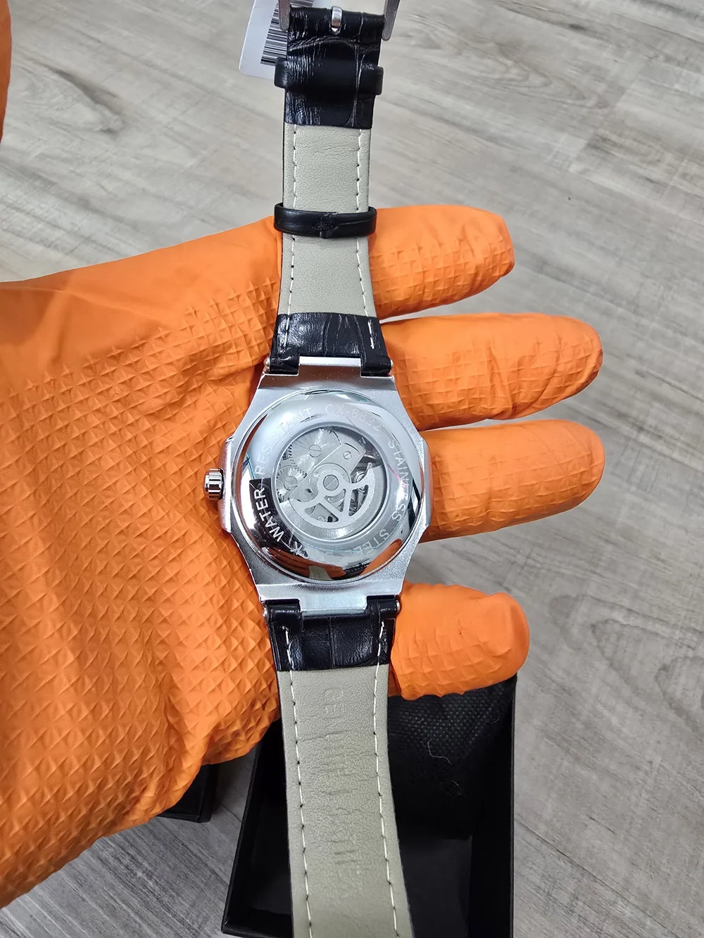 Black Leather Strap Mechanical Wrist Watch - Unbranded